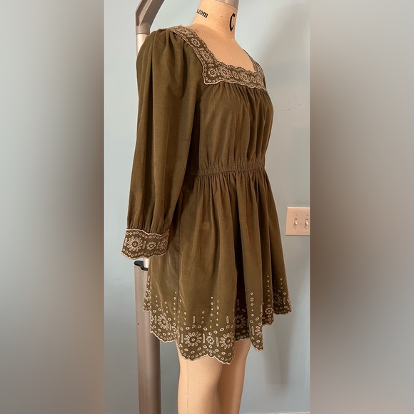 NWT Madewell Embroidered Corduroy Square-Neck Mini Dress - Green - Medium Petite - Picture 7 of 11